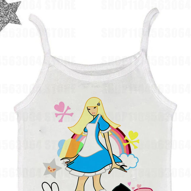 Y2k Style Emo Gothic Printing Fit Vest Emo girls Retro 90s Printing Women Clothing Fashion Casual Streetwear Tank Tops Summer