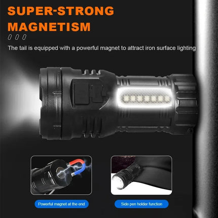 Powerful 3/9LED Flashlights USB Rechargeable High-Lumen Handheld Torch with Pen Clip Outdoor Magnetic Work Light Lantern