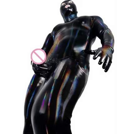 Men's Sexy PVC Latex Zentai Bodysuit Wetlook Faux Leather Back Zipper Catsuit Open Eyes Full Body Jumpsuit Costume New