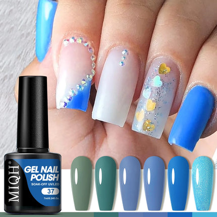 7ml Gel Polish, Blue Gel Nail Polish Fall Winter Colors Ice Blue Green Series Gel Polish Dark Blue Navy Blue Sparkle Soak Off UV