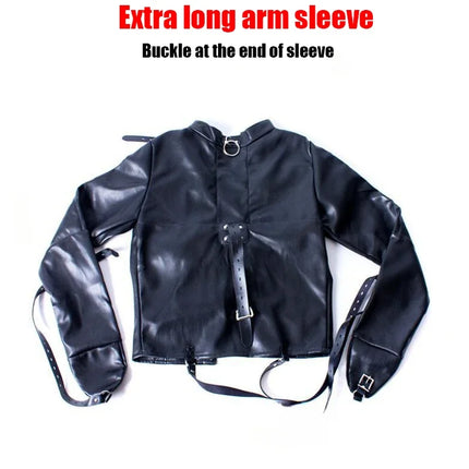 Leather SM Lingerie Straitjacket with Crotch Strap,Games Bondage Straight Jacket Harness,Slave Role Gimp Costumes BDSM Sextoys