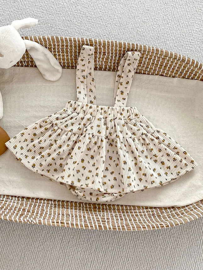 Spring New Infant Baby Girl Free Matching Clothes Set for Newborns Cute Girls Bottoming Shirt + Floral Corduroy Bodysuit Suit