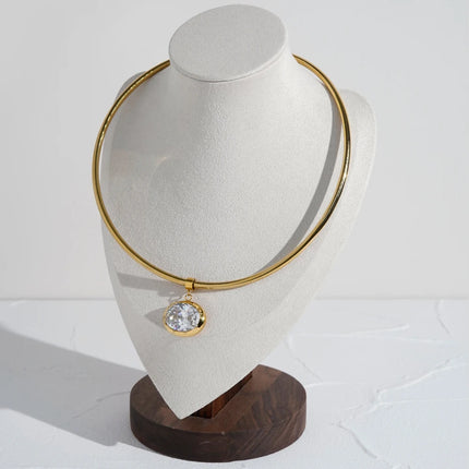 ENFASHION Para Mujer Oval Crystal Pendant Collar For Women's Stainless steel 18K Plated Gold High Street Fashion Jewelry P253622