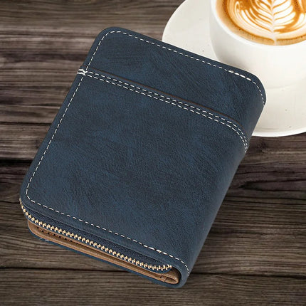 New European American Business Men's Patchwork Bifold Wallet Minimalist Foldable Zipper Slim Dollar Coin Purse