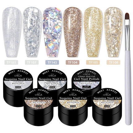 7PCS/SET Glitter Nail Polish,Sparkly Shiny UV LED Soak Off 6Colors Gel Polish Kit Home DIY Manicure Nail Salon Varnish With Tool