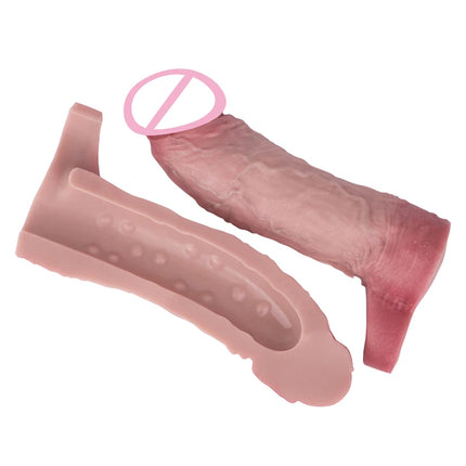 ORALSX Silicone Realistic Penis Sleeve Delay Ejaculation Sex Toys For Men Penis Enlarger Thicken Dildo Reusable Condom Cock Ring