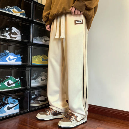 Autumn Winter Hip-hop Striped Trousers Men Sports Pants Korean Wide Leg Joggers Men's Sweatpants Jogger Big Tall Man Long Pants