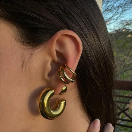 Hot Selling 18K Gold Color Stainless Steel Multilayer Ear Clip Waterproof Metal Unique Fashion Trendy Women Gift