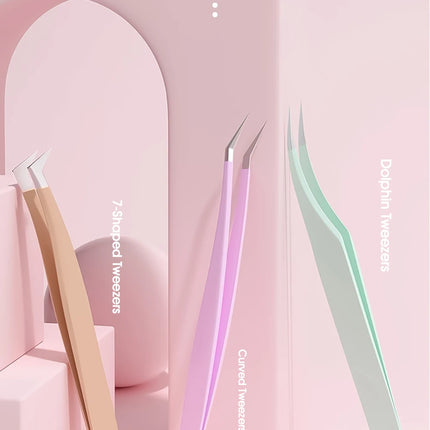 Wholesale Pink Color Anti-static Curved Lash Tweezers Application High Precision Durable Eyelashes Makeup Tools Easy to Operate