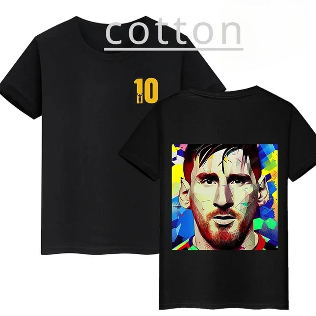 Summer Cotton Children's T-shirts Brand Sport Double-sided Messi Print Short-sleeve Casual Fashion Boys Girls Tee Top Kid Clothing