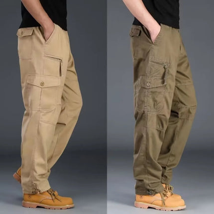 Men's Workwear Pants Multiple Pockets Outdoor Casual Trousers Wear-Resistant Loose Straight Leg Long Pants High Waist Zipper