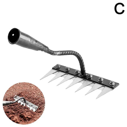 5/6/7/8 Teeth Carbon Steel Garden Hand Rake Farm Tool Weeding Scarifier Agricultural Nail Harrow Metal Harrow Garden WeedingTool
