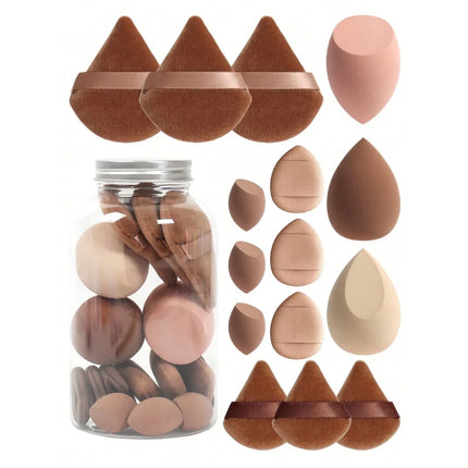 15pcs Makeup Sponge Set With Storage Jar,Powder Puff  Mini Powder Puff Mini Finger Air Cushion Triangle puff