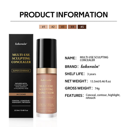 lakerain  5-Color Waterproof Concealer Matte High Coverage Oil-Control Foundation for Acne Scars and Dark Circles Cosmetics