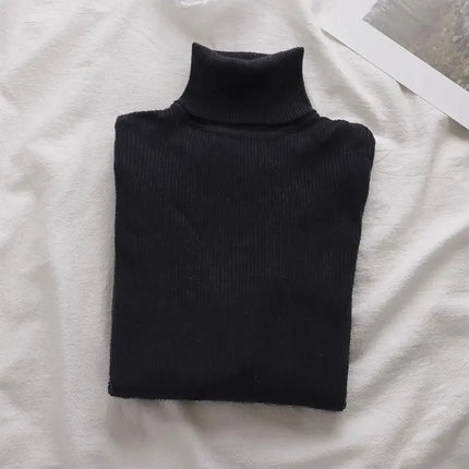 Korean High Collar Knitted Long Sleeve Base Shirt Pure Color Slimming Versatile Underwear Elegant Inner Long Top Women's Fashion