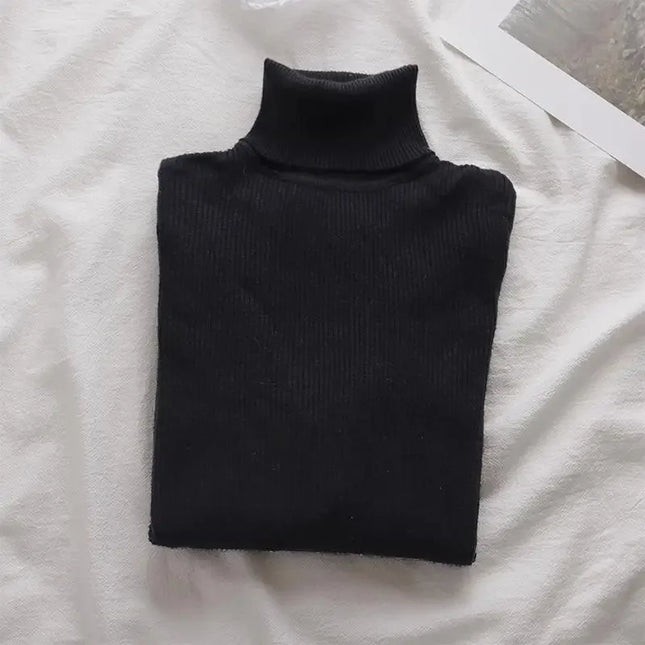 Korean High Collar Knitted Long Sleeve Base Shirt Pure Color Slimming Versatile Underwear Elegant Inner Long Top Women's Fashion