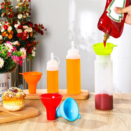 4 Pieces Wide Mouth Funnel Flexible Condiment Sauce Canning Set For Home Restaurant Kitchen Squeeze Bottles Jars Cans
