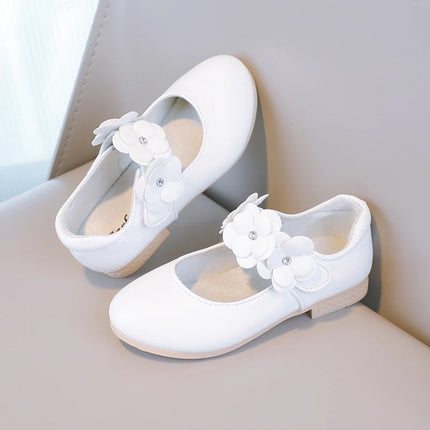 Autumn Girl's Mary Janes Appliques Low Heel Beautiful Kids Princess Shoe Three Colors Pointed Toe Breathable Children Shoe 26-36