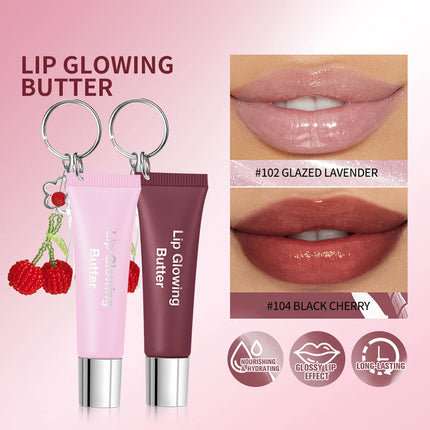 Lakerain Lip Gloss Butter Lip Balm Moisturizing Lip Balm Lip Gloss With Pendant Silver Chain Cherry Easy to Carry Lip Gloss
