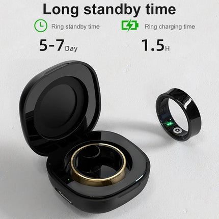 Smart Ring Men Women With Charging Case,Heart Rate Blood Oxygen,Skin Temperature Monitor,5ATM Waterproof For Android iOS