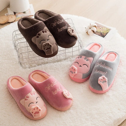 Women's Winter Home Slippers Cartoon Cat Shoes Soft Winter Warm Home Cotton Slippers Indoor Bedroom Couple Couple