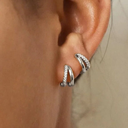 3Pairs Set Fashion Stainless Steel Crystal Oval Huggie Hoop Earrings for Women 18K Gold Plated Dangle Hoop Earring Punk Jewelry