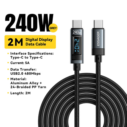 ESSAGER 240W USB C To Type C Cable PD3.1 6A Super Fast Charging Cable Type C For iPhone16 15 Xiaomi Samsung S23 Huawei Macbook