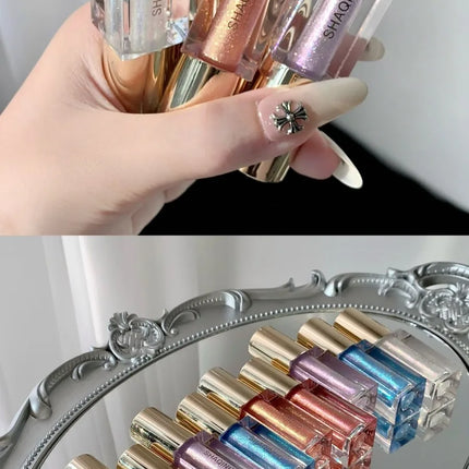 SHAQINUO Glittering Mirror Lip Glaze Set, Watery Shimmering Light Lip Gloss Makeup 6 Color, Hydrating Moisturizing, Long Lasting