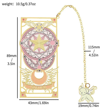 Kawaii Sweet Anime Card Cap tor Sakura Book Mark with Creberus Tassel Metal Bookmark for Women Girl Fans School Reading Supplies