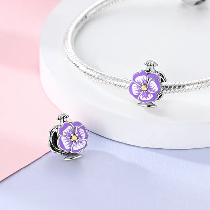 925 Sterling Silver Classic Purple Heart Shape Dragon Pegasus Butterfly Charms Beads Fit 3mm Original Bracelet DIY Jewelry Gift
