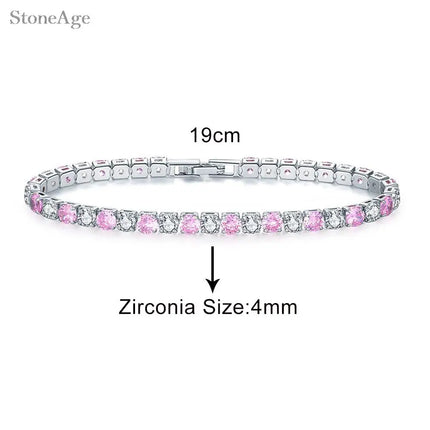 Pink Crystal Tennis Bracelets for Women Female Trend Romantic Shiny Zirconia Adjustable Folding Buckle Chain on Hand Jewelry