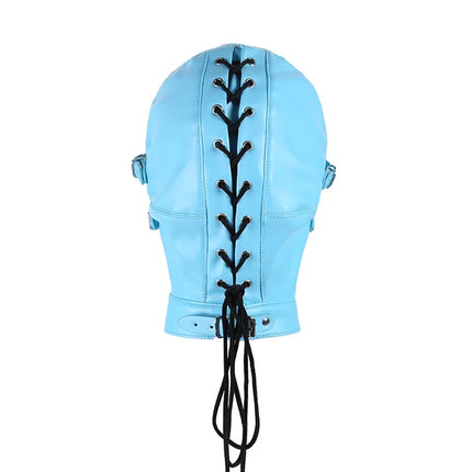 PU Leather Total Sensory Deprivation Full Head Bondage Hood Headgear Mouth Open Lockable Gimp Bondage BDSM Sex Toy for Couple