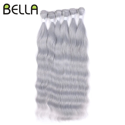 FASHION IDOL Water Wave Hair Bundles Synthetic Hair Extensions Ombre Blonde Brown Cosplay Weave Hair Bundles 20 inch 6Pcs Hair