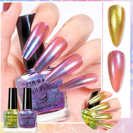 2pcs 8ml Chameleon Nail Polish Set Gorgeous Glitter Galaxy Chrome Holographic Nail Polish No-Bake Quick Dry Long-Lasting Nails