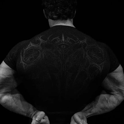 05-Men's Wing & Cross Print Compression Tight Fit Short Sleeve Sports Shirt Workout Tops Gym Compression High Stretch