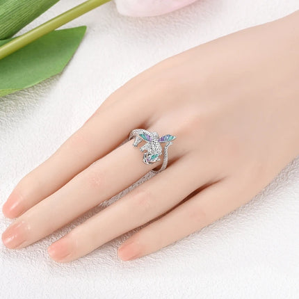 Opening Ring 925 Original Silver Adjustable Three-color Butterfly Fire Dragon Ring Fashion Jewelry Birthday Gift For Women