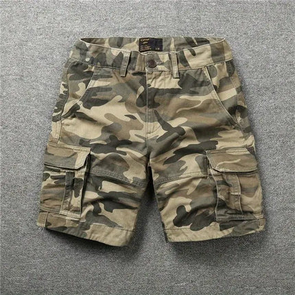 New 2025 Cotton Retro Summer Men's Outdoor Loose Multi-pocket Sports Camouflage Tooling Shorts Straight Medium Short Pants Man