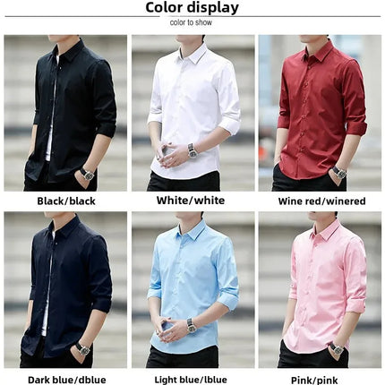 Spring New Men's Classic White Shirt Long Sleeve Plus Size Business Casual Shirt Work Korean Style Slims Smooths Your Silhouette