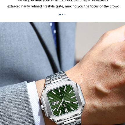 POEDAGAR Luxury Square Male Watch Waterproof Luminous Date Week Quartz Watches For Men Stainless Steel Fashion Men's Clock Reloj