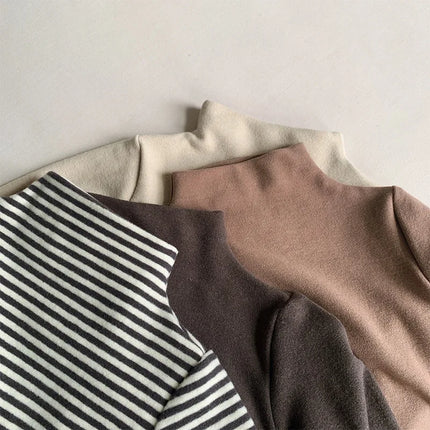 Autumn Winter Children T-Shirts 1-6Y Boys Girls Turtleneck Warm Striped Long Sleeve T Shirts Tops Tees Toddler Wear Kids Clothes