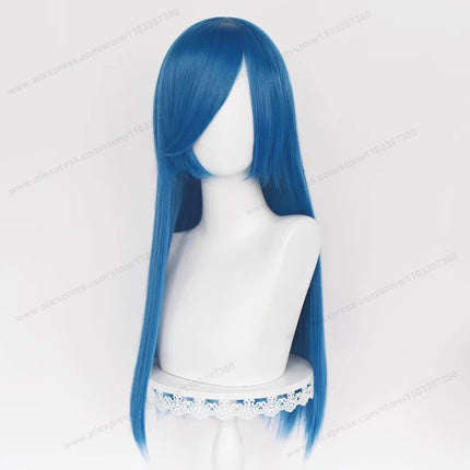 60cm Long Straight Cosplay Synthetic Wig With Bangs Golden Yellow Green Blonde Purple Heat Resistant Hair Anime Wigs + Wig Cap