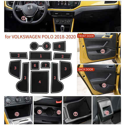 for VW Volkswagen POLO MK6 AW 2018 - 2023 Anti-slip Gate Slot Mat Car Door Groove Cup Pad Interior Accessories