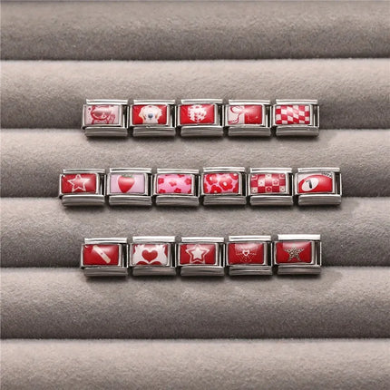 Fashion Personalized DIY Black Red Color Italian Charm Bracelet Eyes Cat Stripes Heart Bead 9mm Bracelet Stainless Steel Jewelry