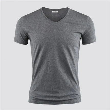 2026 Men's T Shirt Pure Color V Collar Short Sleeved Tops Tees Men T-Shirt Black Tights Man T-Shirts Fitness For Male Clothes
