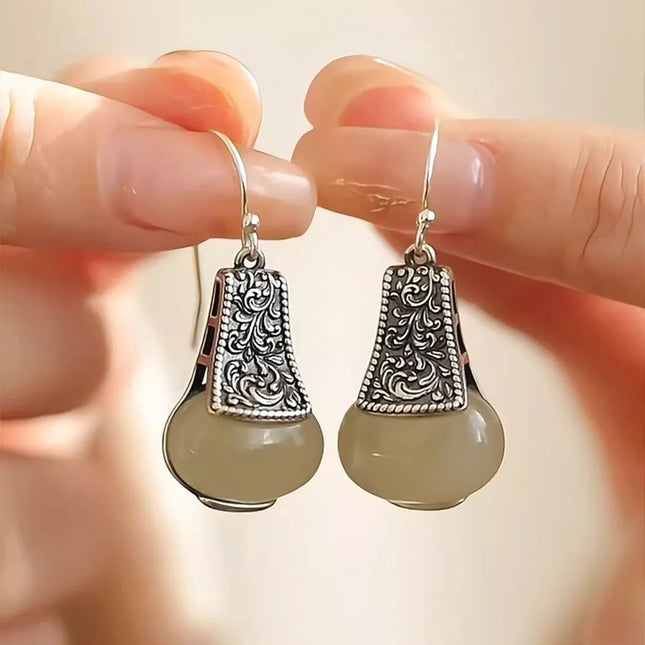 PANJBJ 925 Sterling Silver Jade Drop Earring for Women Zircon Round  Classic Grace Ethnic Jewelry Anniversary Gift Dropshipping