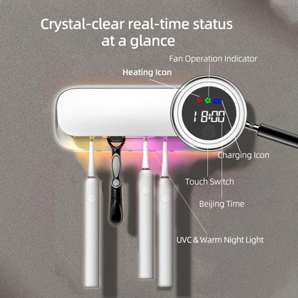 UV Toothbrush Sanitizer with 20-Min Quick Dry Dual Mount Rechargeable Toothbrush Cleaner Holder for Bathroom Family Use