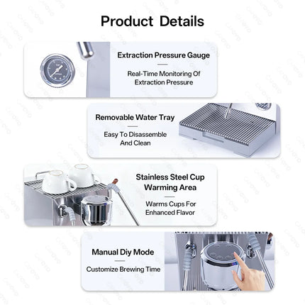 CAFOVO E120 Semi-automatic Coffee Machine ULKA Pump 9Bar OPV System Three Boiler with OLED Display for Home Cafe Espresso Maker