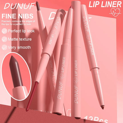 12-Pack Velvet Matte Lip Liner Pens Easy Coloring Lip Outline Pen Long-lasting Moisturizing Lip Makeup Women's Beauty Tools