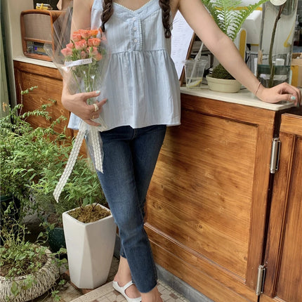 Pure Cotton Mini Strap Vest Women's Youthful Solid Color Versatile Sweet First Love Sle Casual Comfortable Top