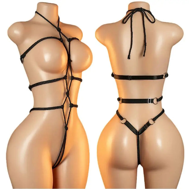 Women's Sexy Lingerie Erotic Backless Halter SM Bodysuit See Through Bra Lingerie Set Cosplay Hot Ultra-Thin Bodysuit